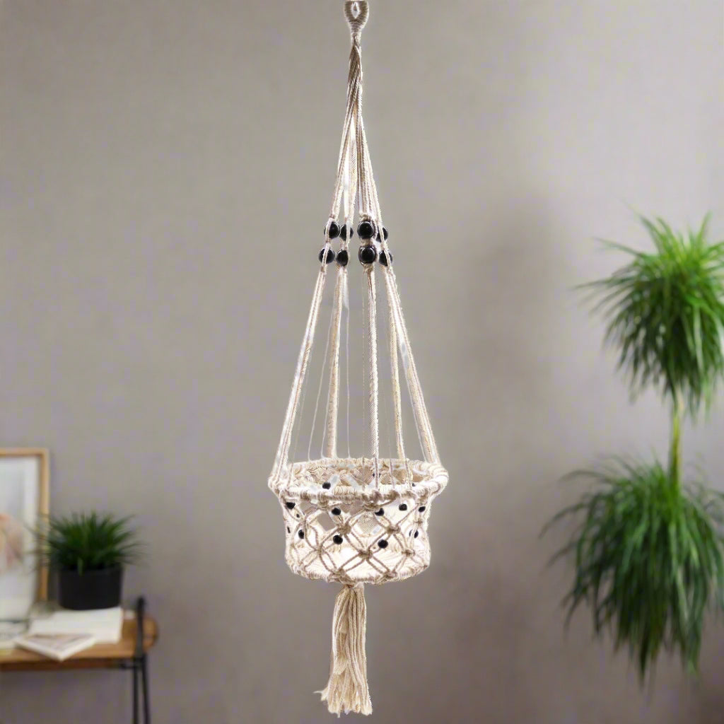 Macrame Pot Holder - Lrg Single Beaded