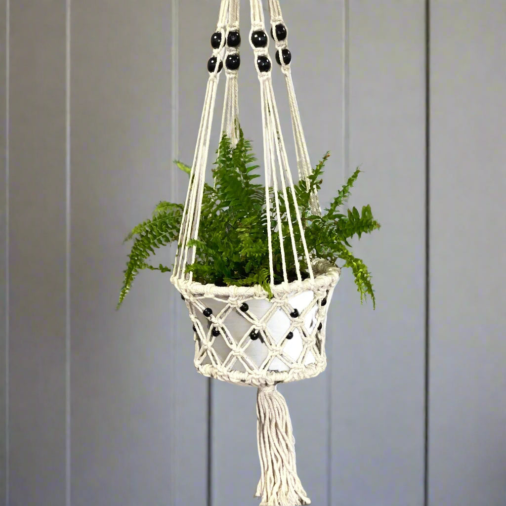 Macrame Pot Holder - Lrg Single Beaded