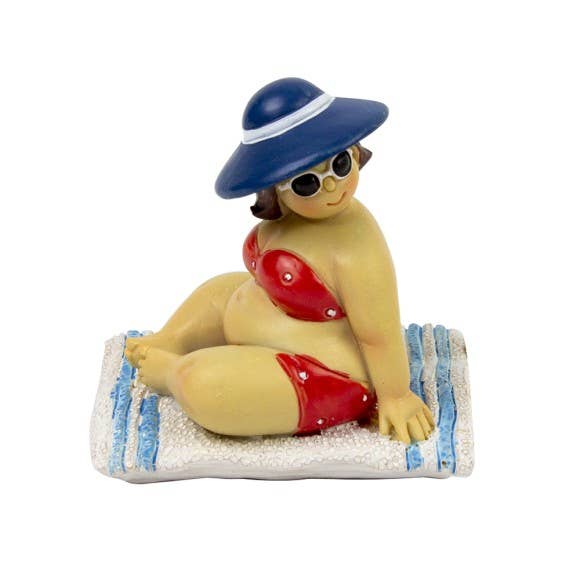 Fat Lady Sitting on Towel, blue stripe