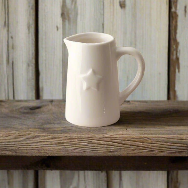 Small Star Embossed Ceramic White Jug