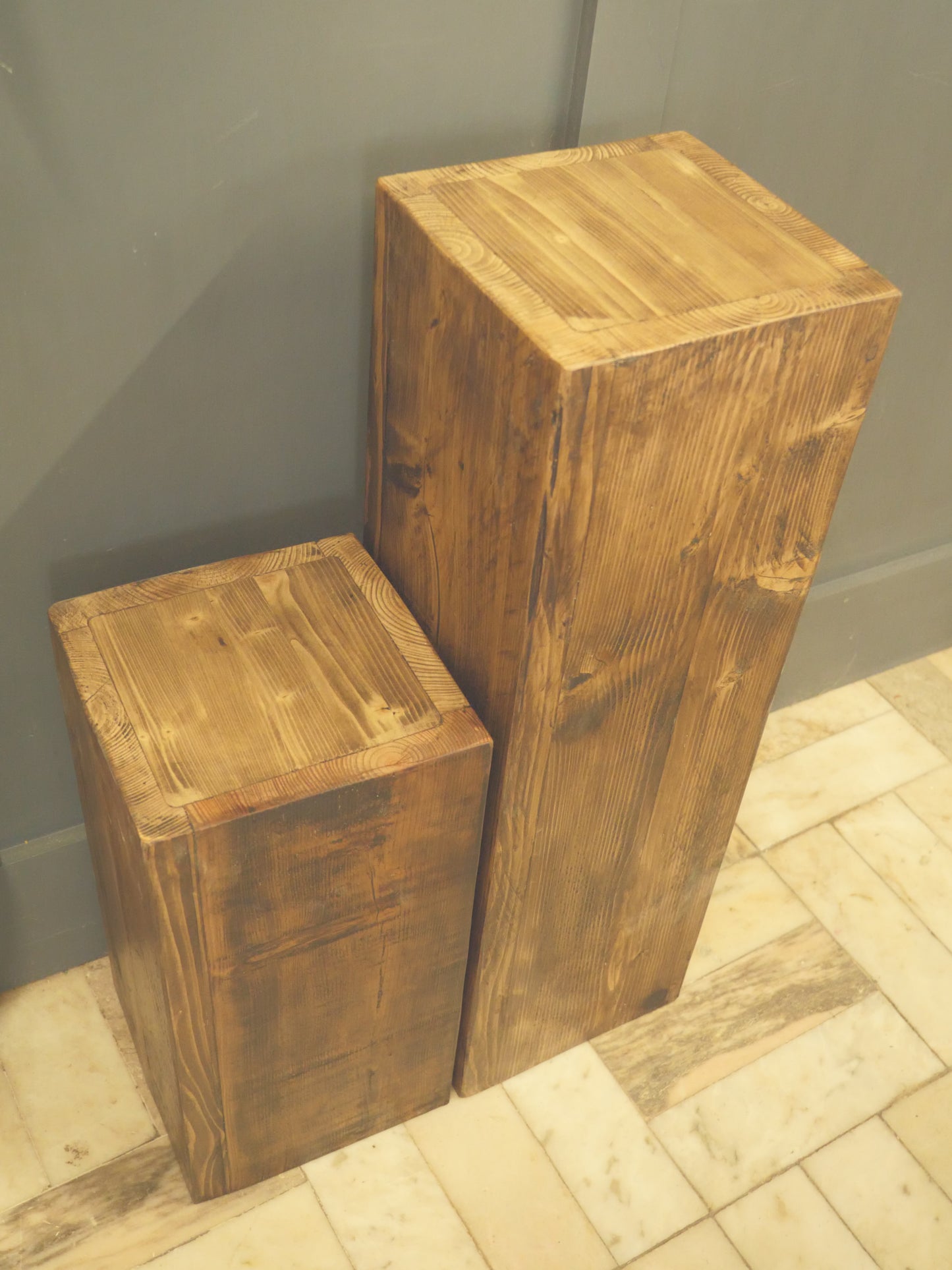 2 WOODEN RUSTIC Pilar Tables | Pair of Square PLANT pot stands, Bedside Hallway Entrance tidy, Sofa side table. Custom Size and Colour