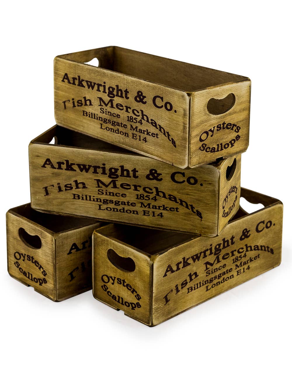 Antiqued "Billingsgate Market" Wooden Boxes