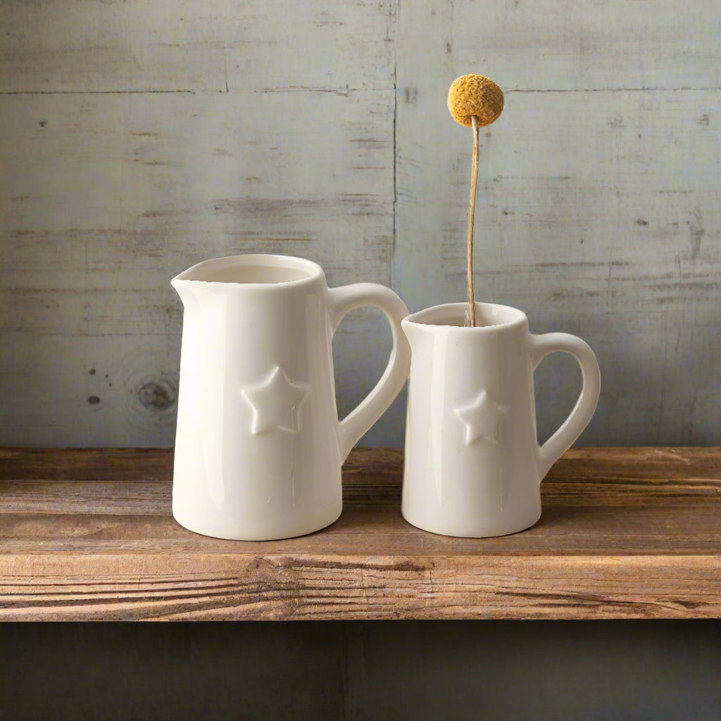 Small Star Embossed Ceramic White Jug