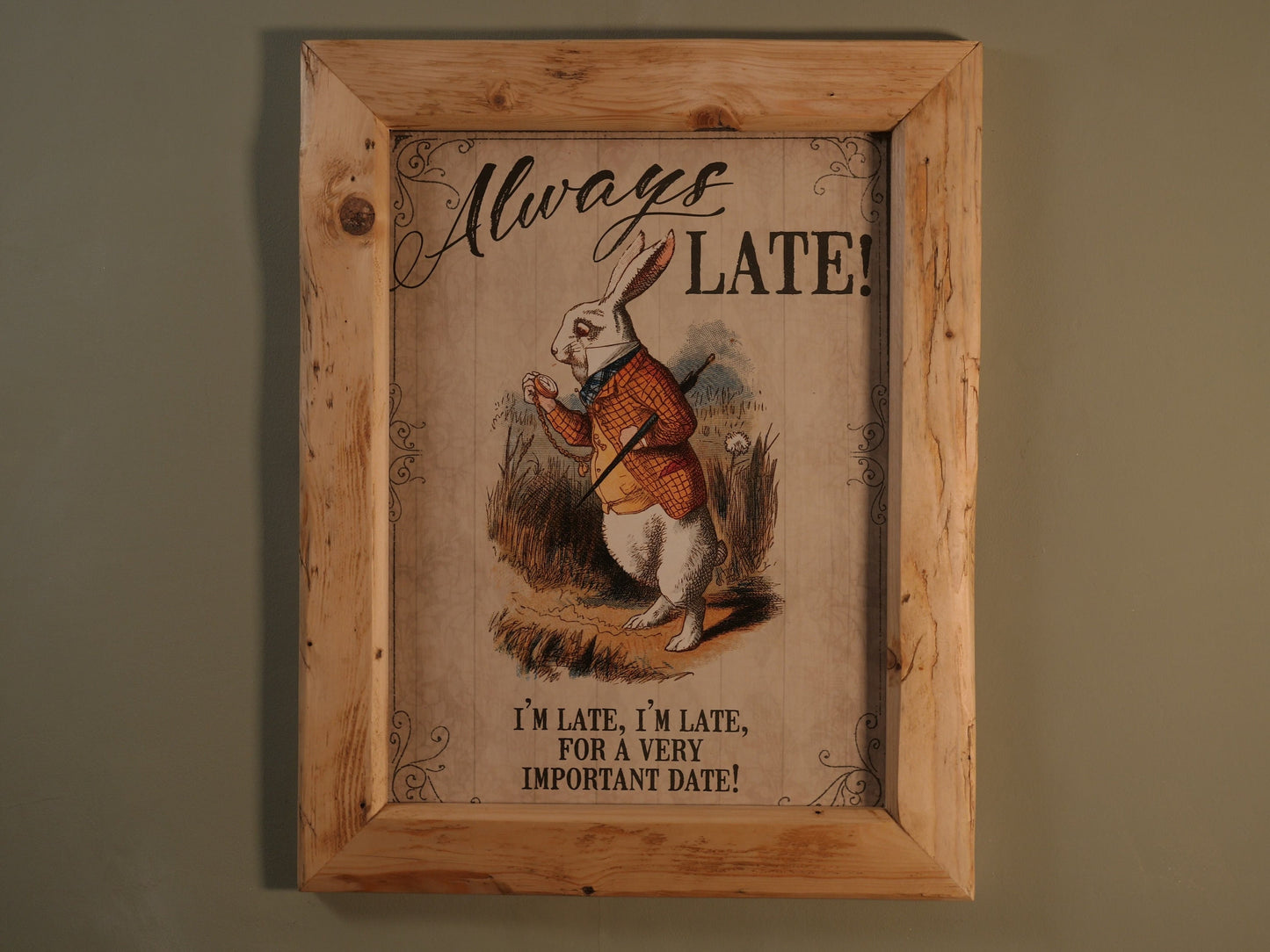 ALICE in WONDERLAND - Always Late! White Rabbit FRAMED metal Picture