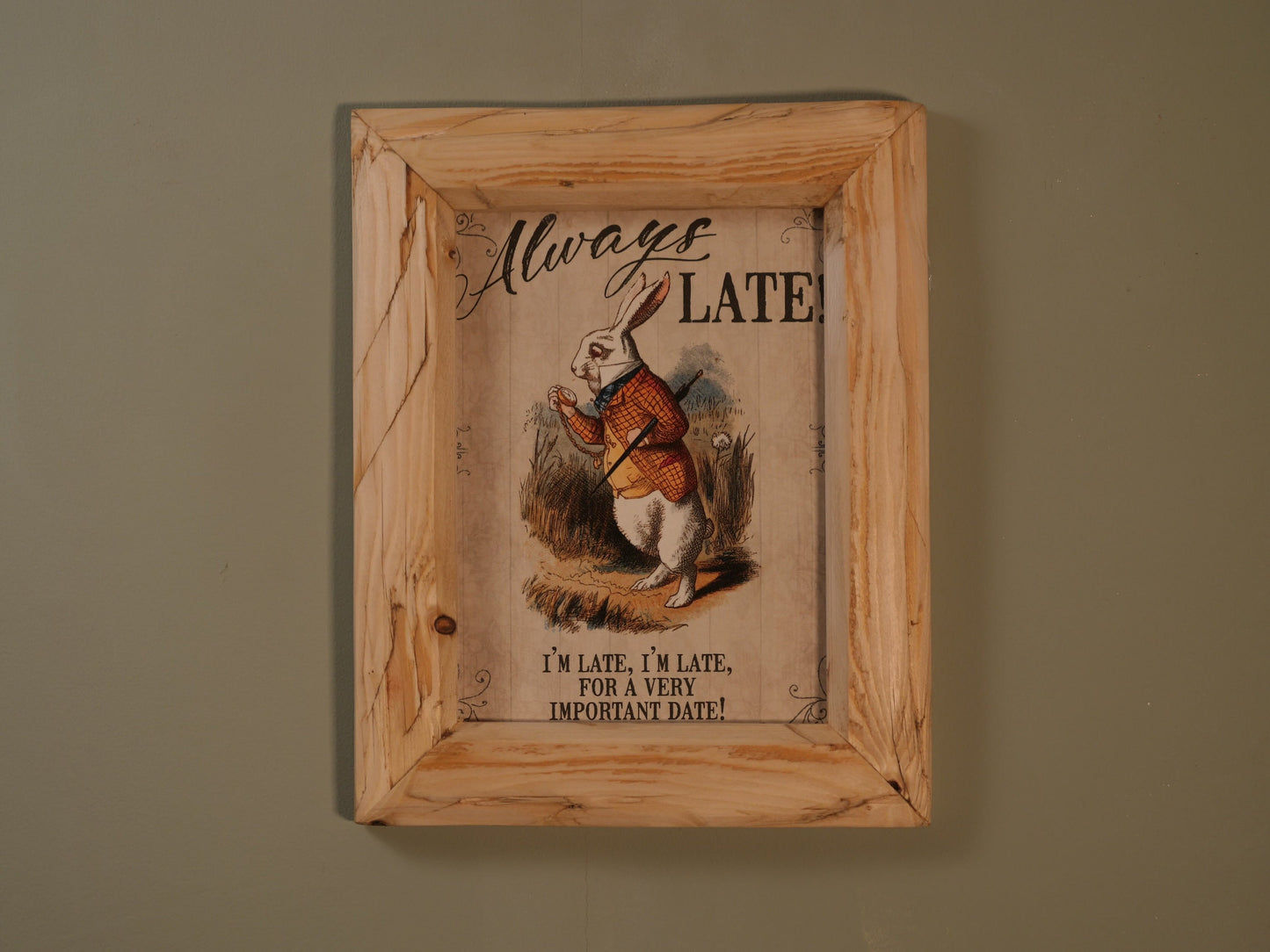 ALICE in WONDERLAND - Always Late! - Small FRAMED metal Picture