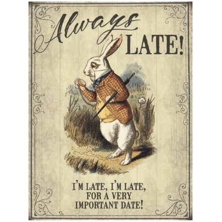 ALICE in WONDERLAND - Always Late! White Rabbit FRAMED metal Picture