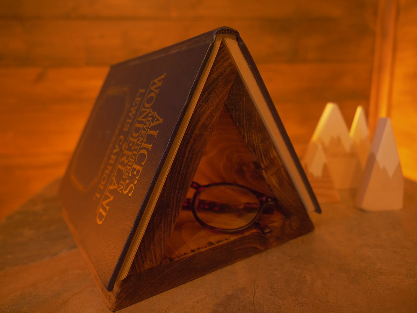 WOODEN Monogram BOOKREST - PERSONALISED Rustic Burnt in Name, Bookmark, page saver - Bedside table organiser, Glasses & Phone