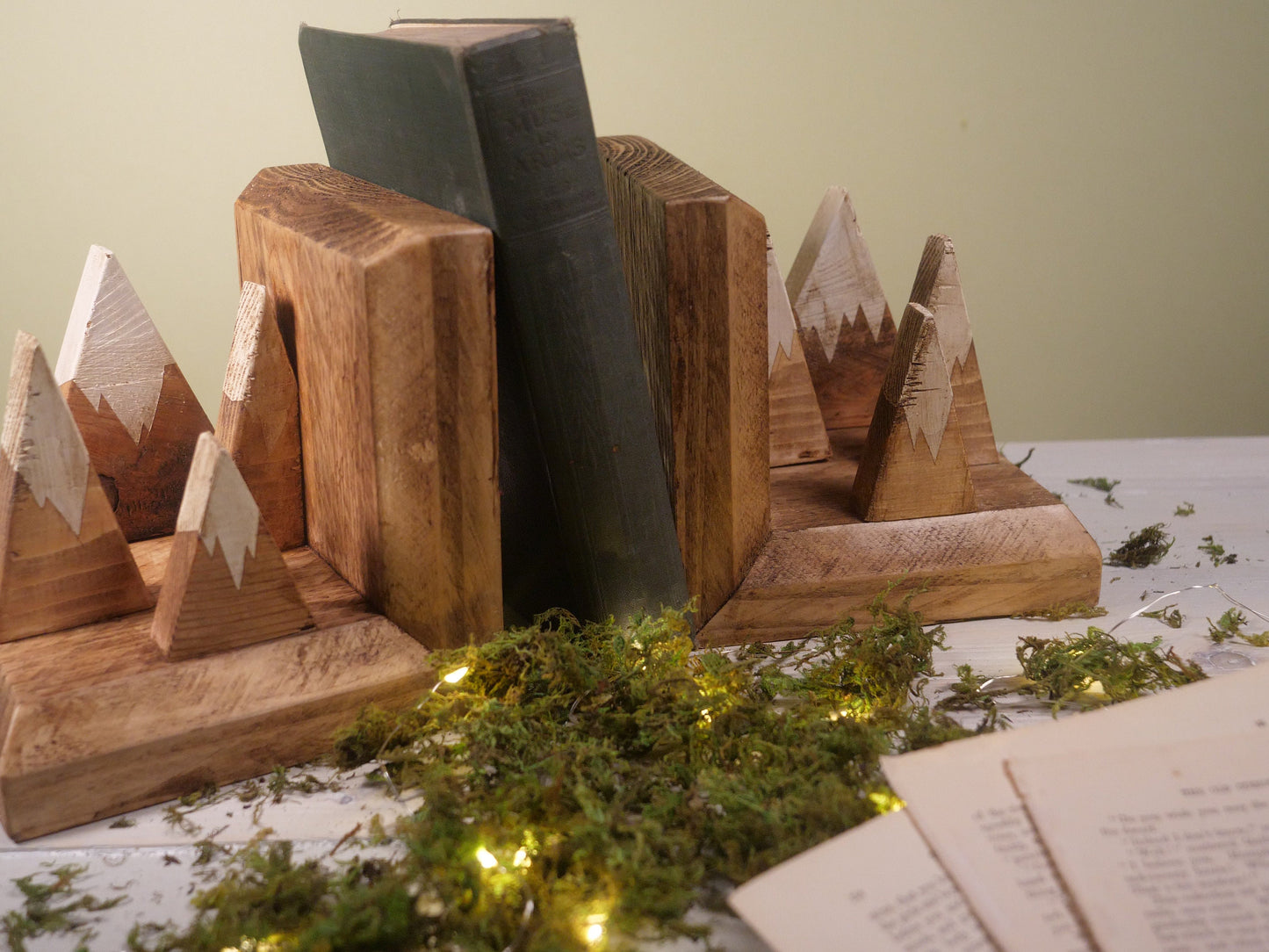 Rustic MOUNTAIN Wooden BOOKENDS | country home décor sturdy book ORGANISER accessories vintage natural design colour options perfect gift
