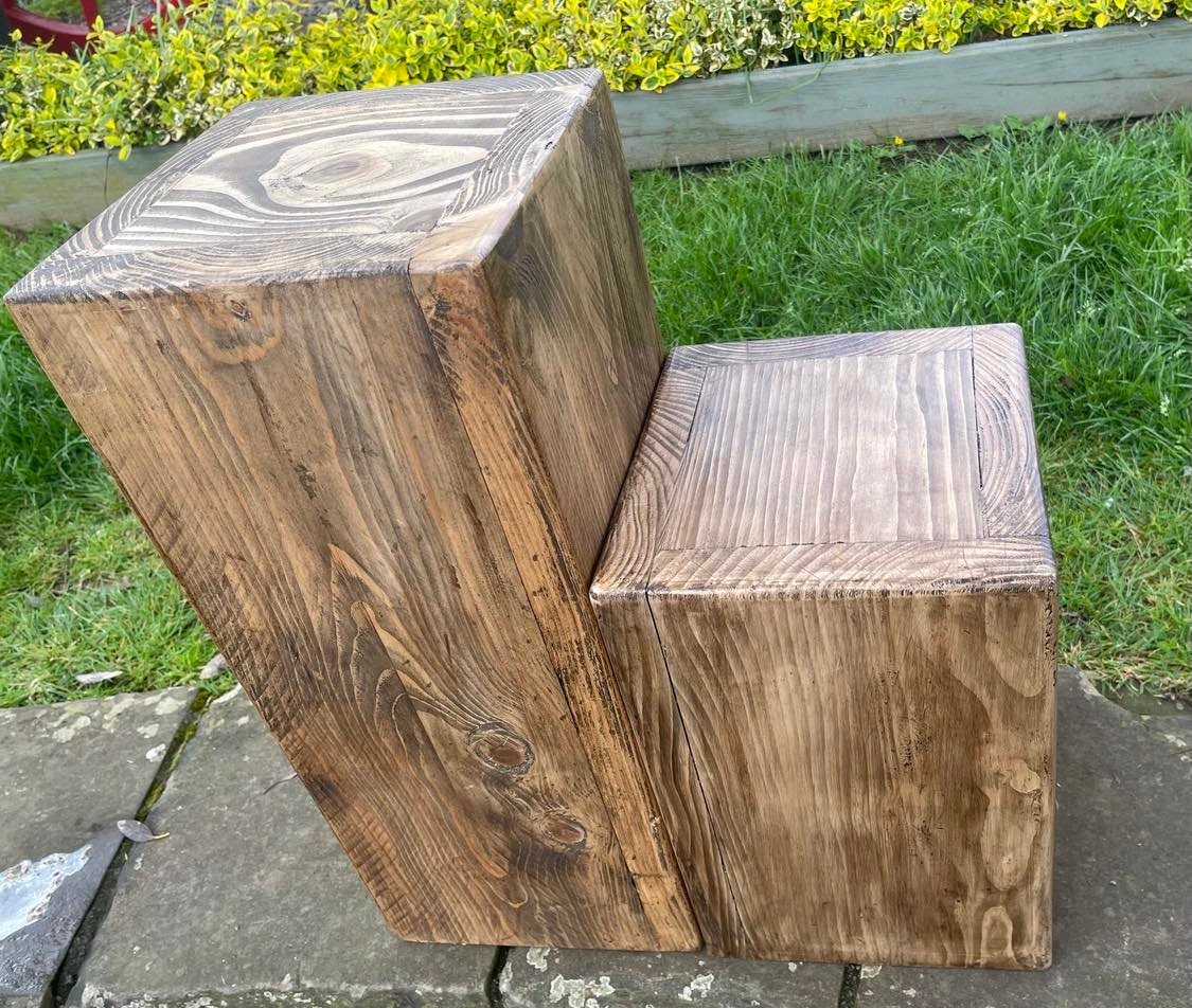 2 WOODEN RUSTIC Pilar Tables | Pair of Square PLANT pot stands, Bedside Hallway Entrance tidy, Sofa side table. Custom Size and Colour