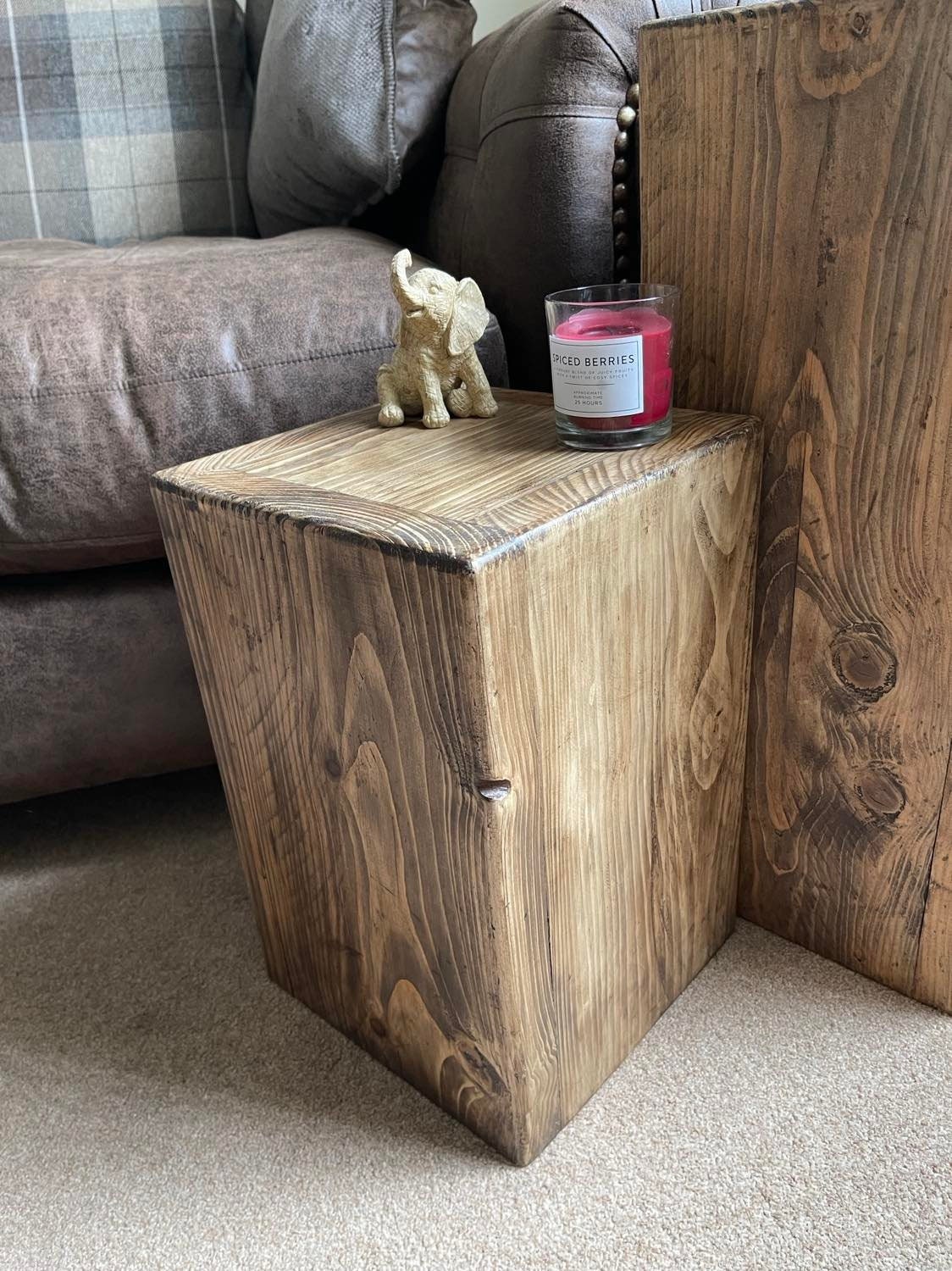 2 WOODEN RUSTIC Pilar Tables | Pair of Square PLANT pot stands, Bedside Hallway Entrance tidy, Sofa side table. Custom Size and Colour
