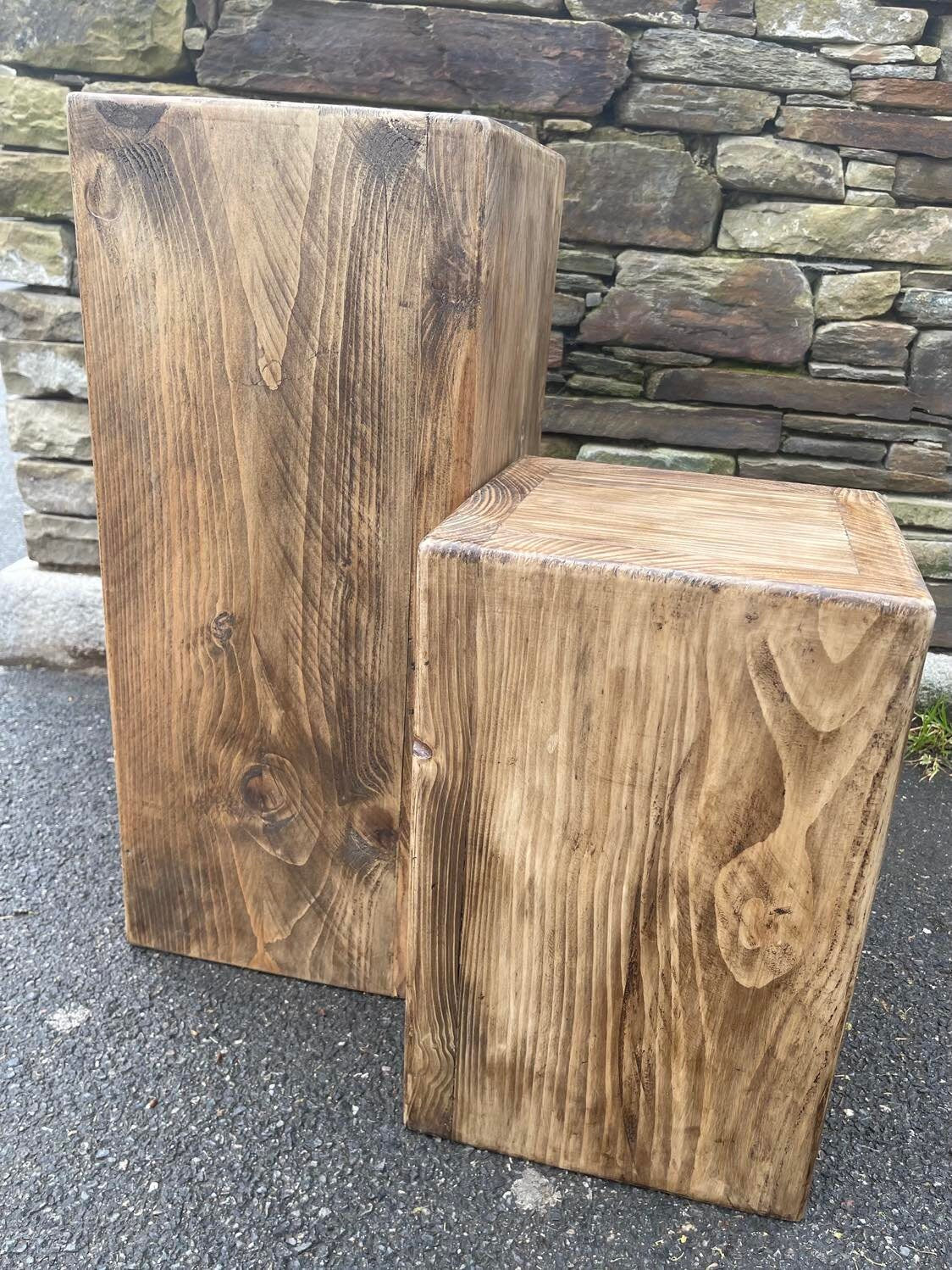 WOODEN RUSTIC Pilar Tables Square PLANT pot stands, Bedside Hallway Entrance tidy, Sofa side table. Custom Size and Colour