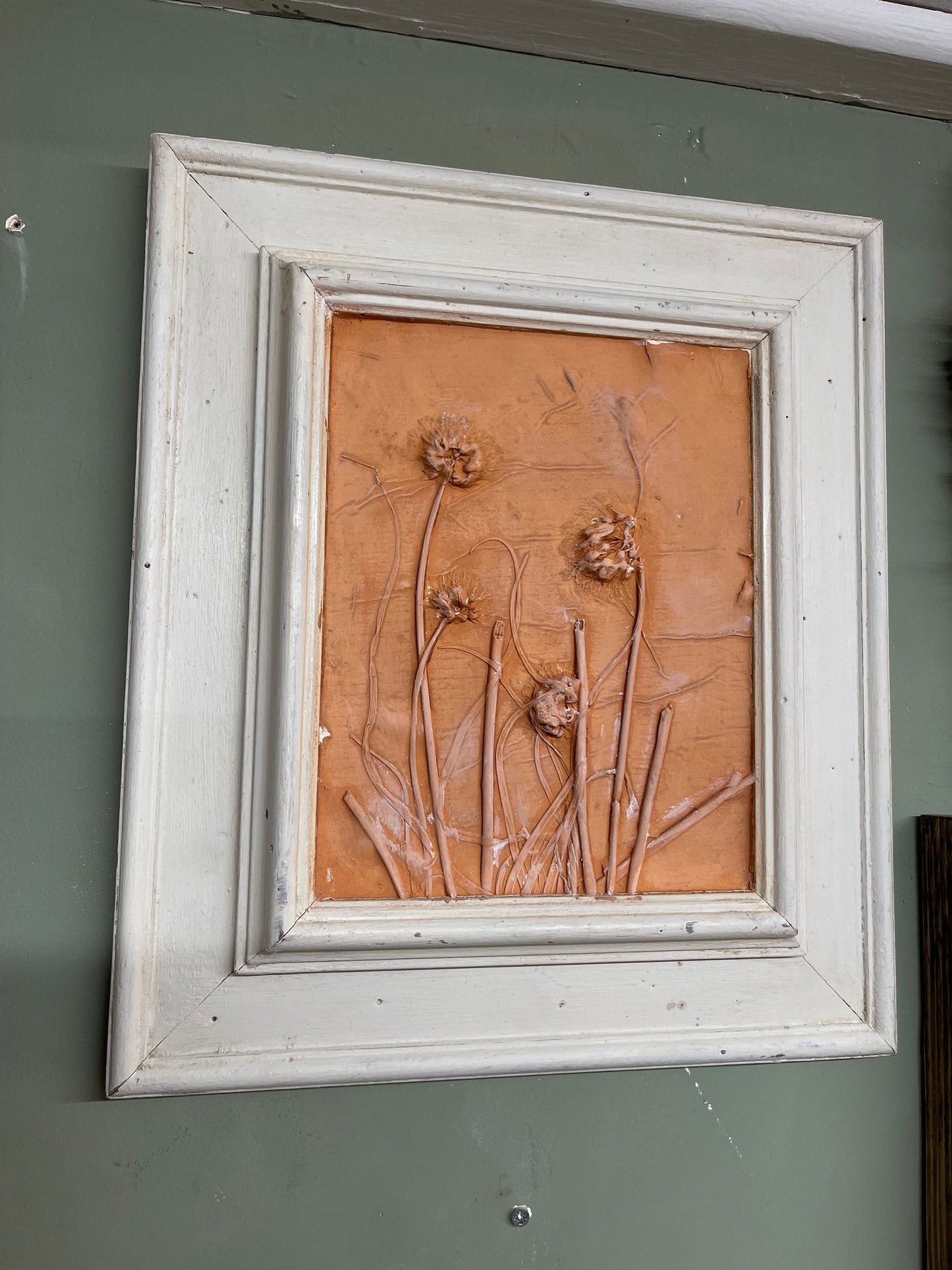 FLORAL botanical FRAMED CASTING - herbal wall decor country house kitchen, plaster and concrete in wood frame herbalist art