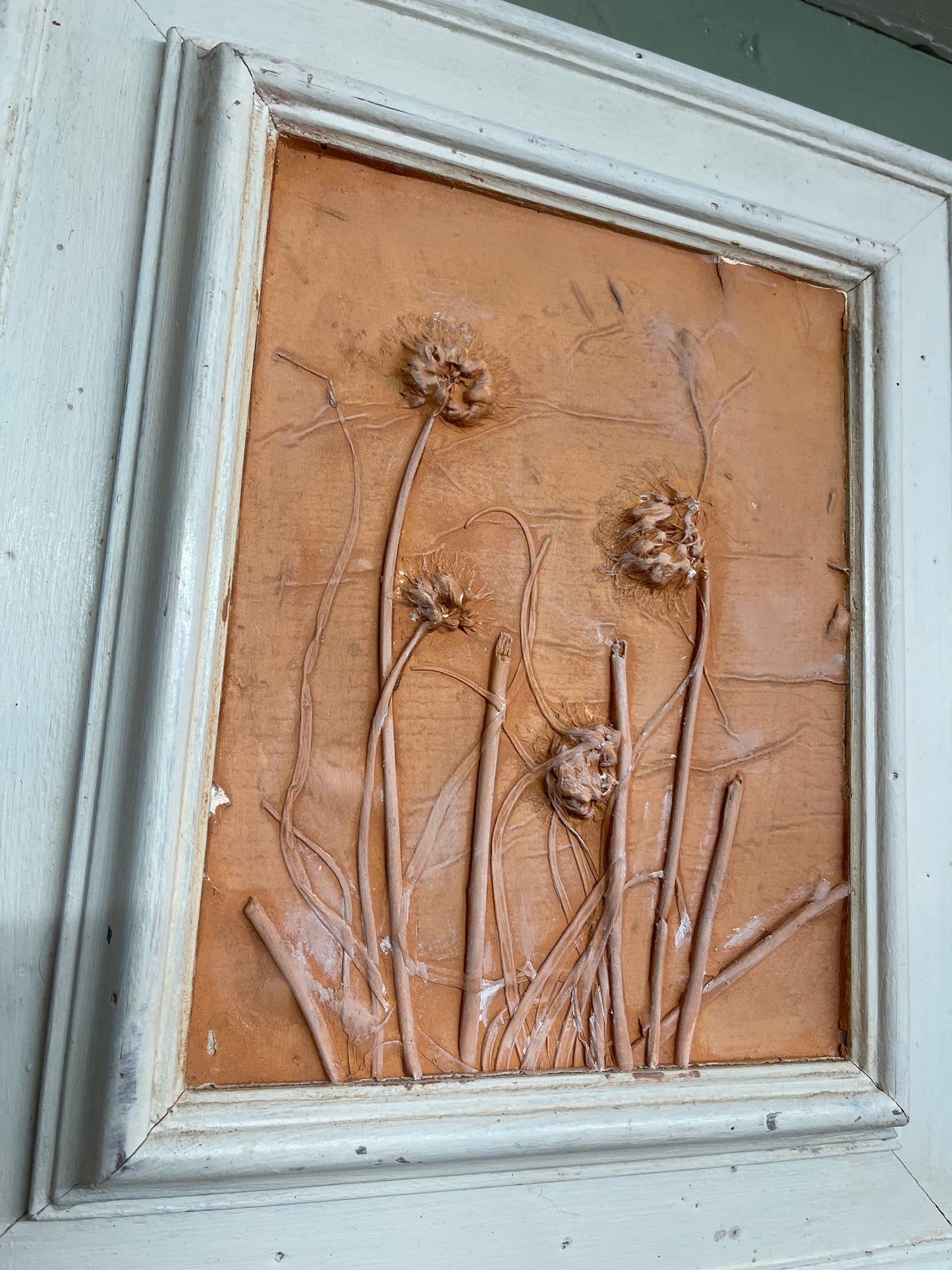 FLORAL botanical FRAMED CASTING - herbal wall decor country house kitchen, plaster and concrete in wood frame herbalist art