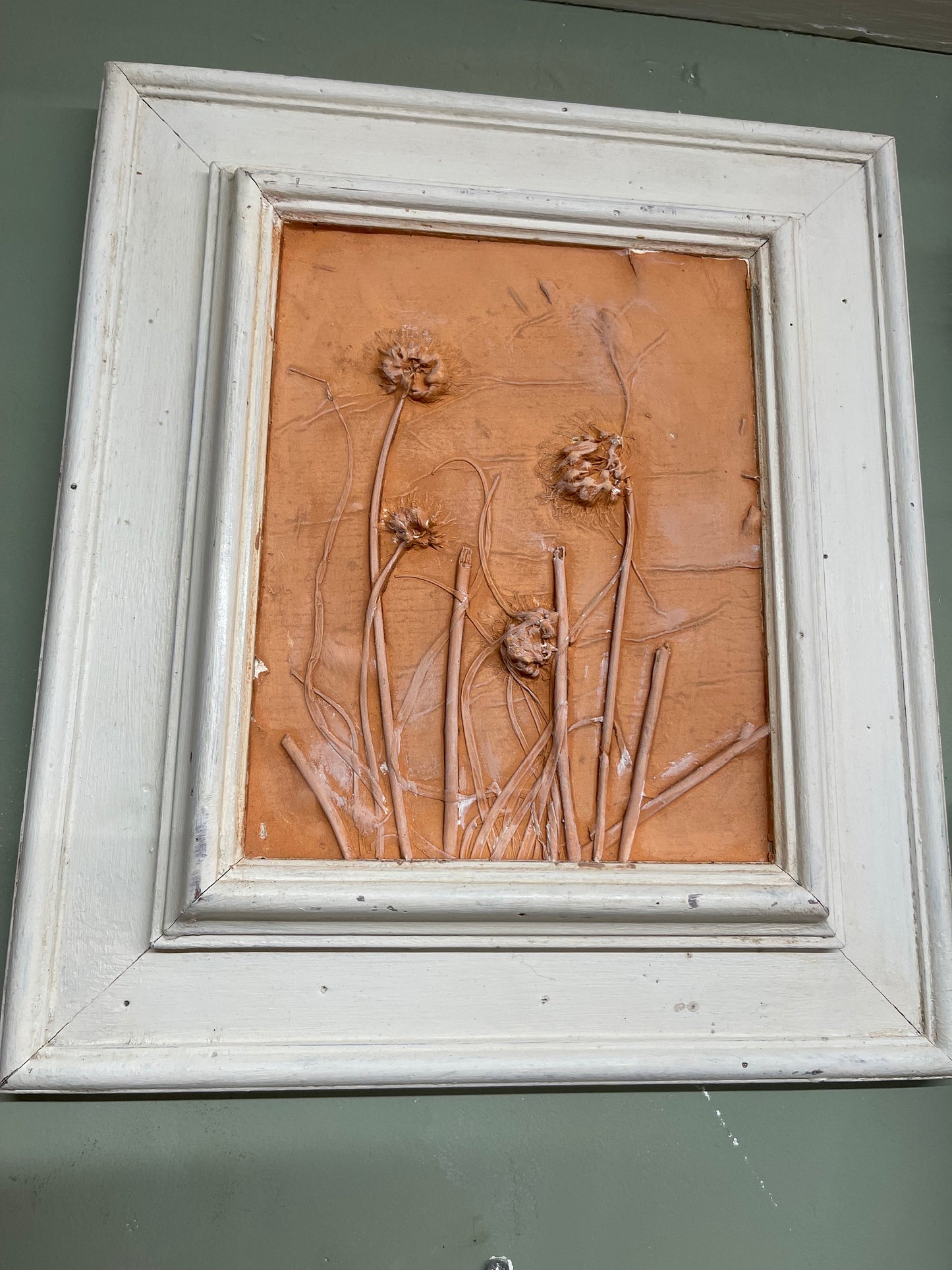 FLORAL botanical FRAMED CASTING - herbal wall decor country house kitchen, plaster and concrete in wood frame herbalist art