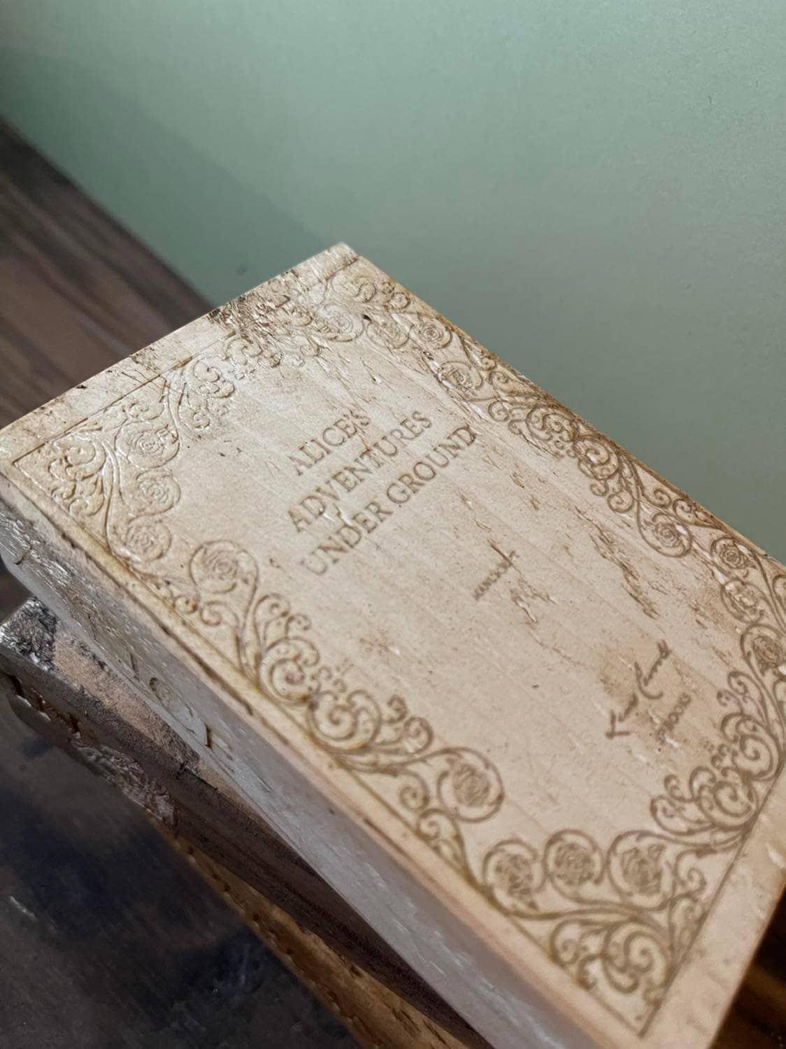 Alice In Wonderland Wooden Book Stack, handmade laser engraved 3 Alice adventures Underground Book Blocks for ornaments dainty kid story