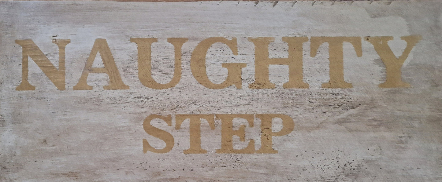 Naughty Step, solid aged wood naughty step handmade and painted vintage styling. Sturdy Build step quirky stool