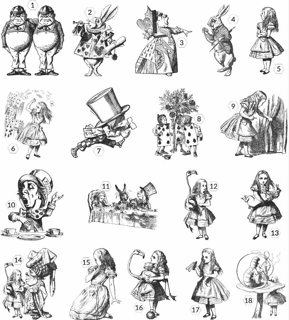Alice In wonderland round slate coasters, 4" choose your own design. Set of 4 or 6. Protective Finish for stain resistance.