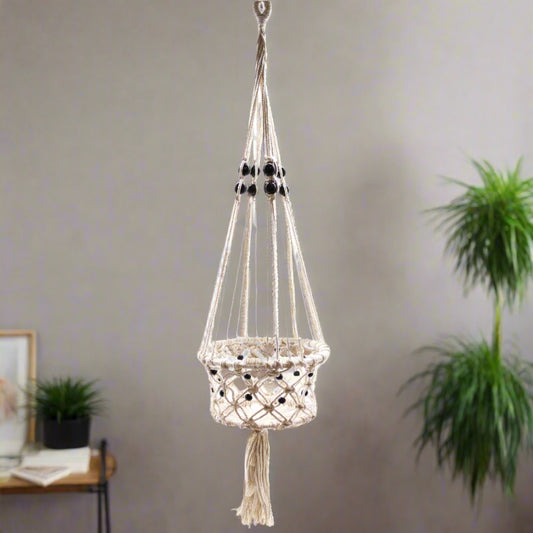 Macrame Pot Holder - Lrg Single Beaded