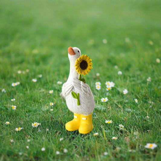 Duck in yellow boots with Sun Flower