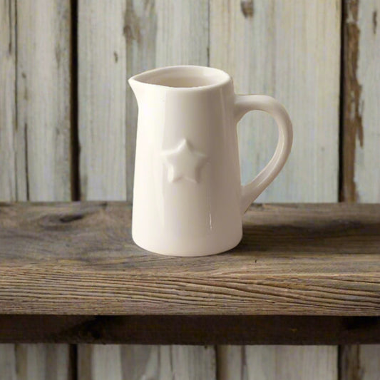 Small Star Embossed Ceramic White Jug