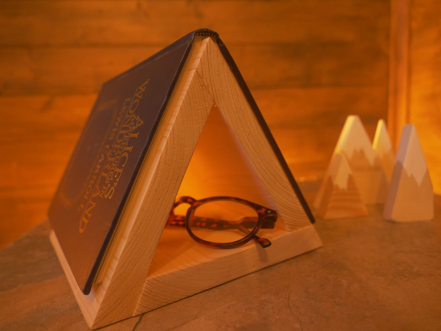 WOODEN Triangle BOOKREST and Phone Stand | Book ORGANISER | Bedside table phone and Glasses Stylish page saver Handmade personalised Gift