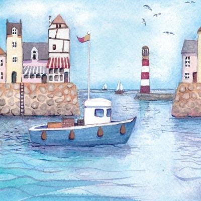 Going to Sea Greeting Card - Locally designed and crafted square blank greeting card, Eco-friendly Cornish produced gift