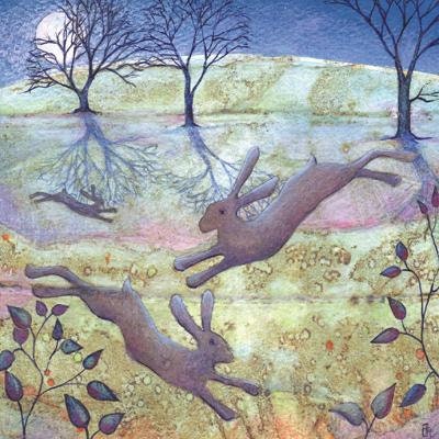 Moonlight Hares Greeting Card - Locally designed and crafted square blank greeting card, Eco-friendly Cornish produced gift