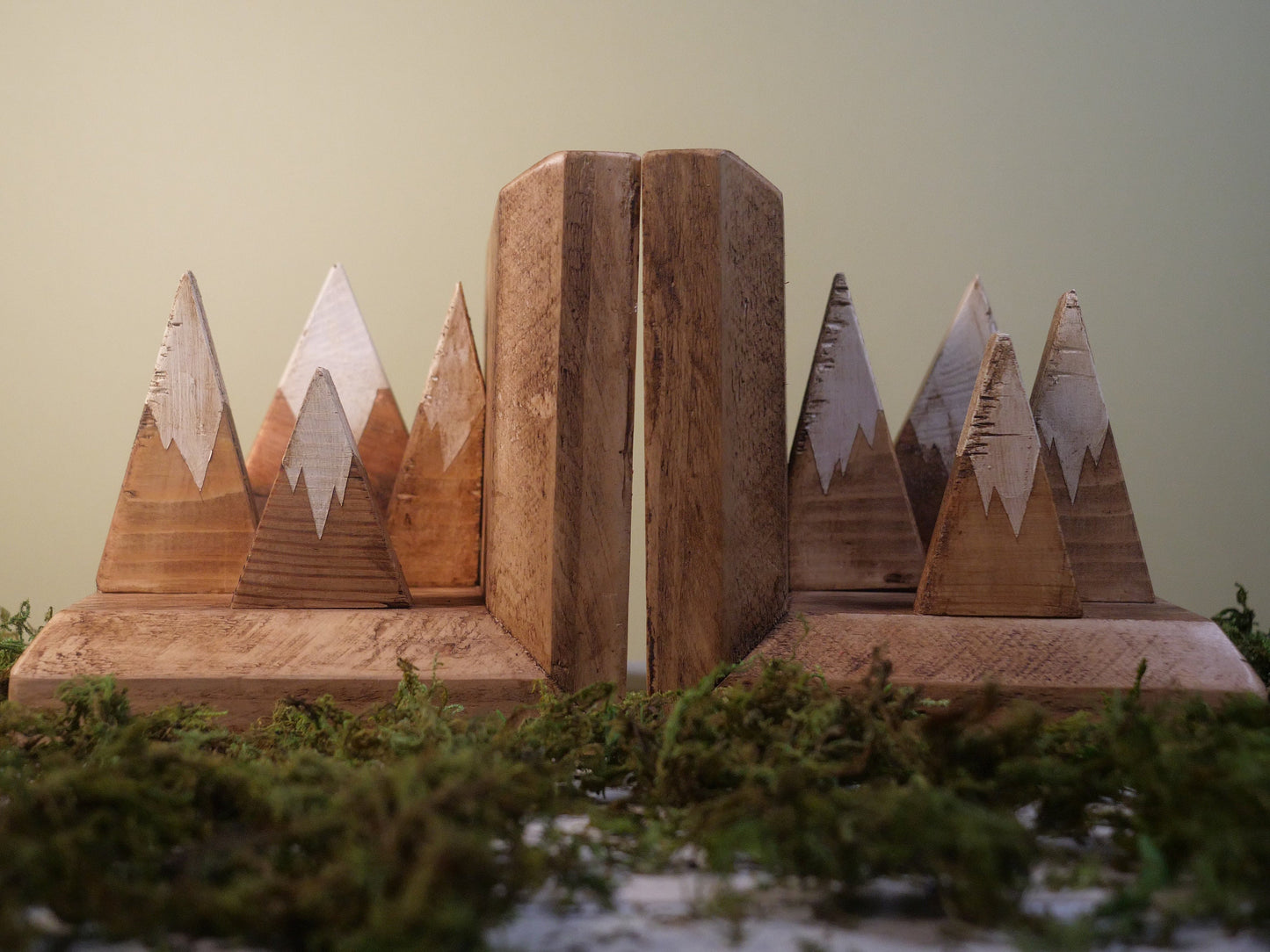 Rustic MOUNTAIN Wooden BOOKENDS | country home décor sturdy book ORGANISER accessories vintage natural design colour options perfect gift