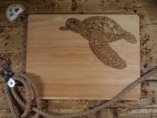 Turtle Charcuterie board - Hand Pyrographed Chopping board - Chees Board  burnt nautical design sharing plater