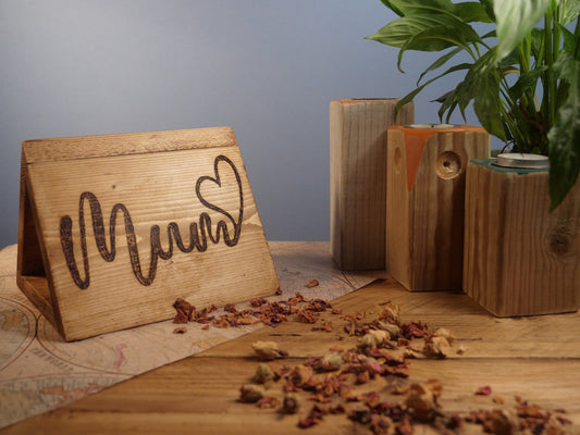 MUM Wooden BOOKREST - Mothers Bookmark, page saver - Handmade Bedside table ORGANISER, Glasses & Phone Stand night light Mothers Day
