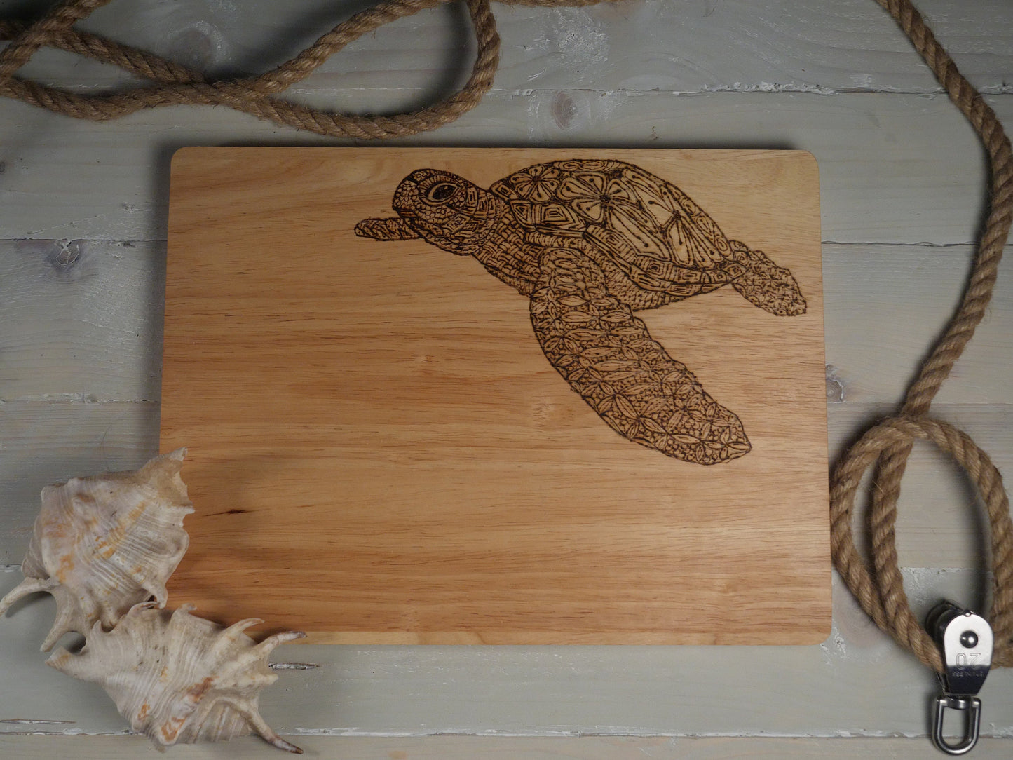 Turtle Charcuterie board - Hand Pyrographed Chopping board - Chees Board  burnt nautical design sharing plater