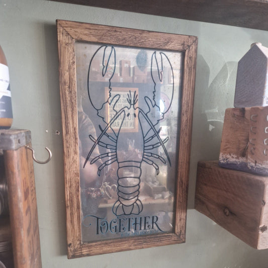 Lobster Vintage style Mirror wall decor, Cute Quote perfect gift wood framed Reads 'Together is the best place to be'