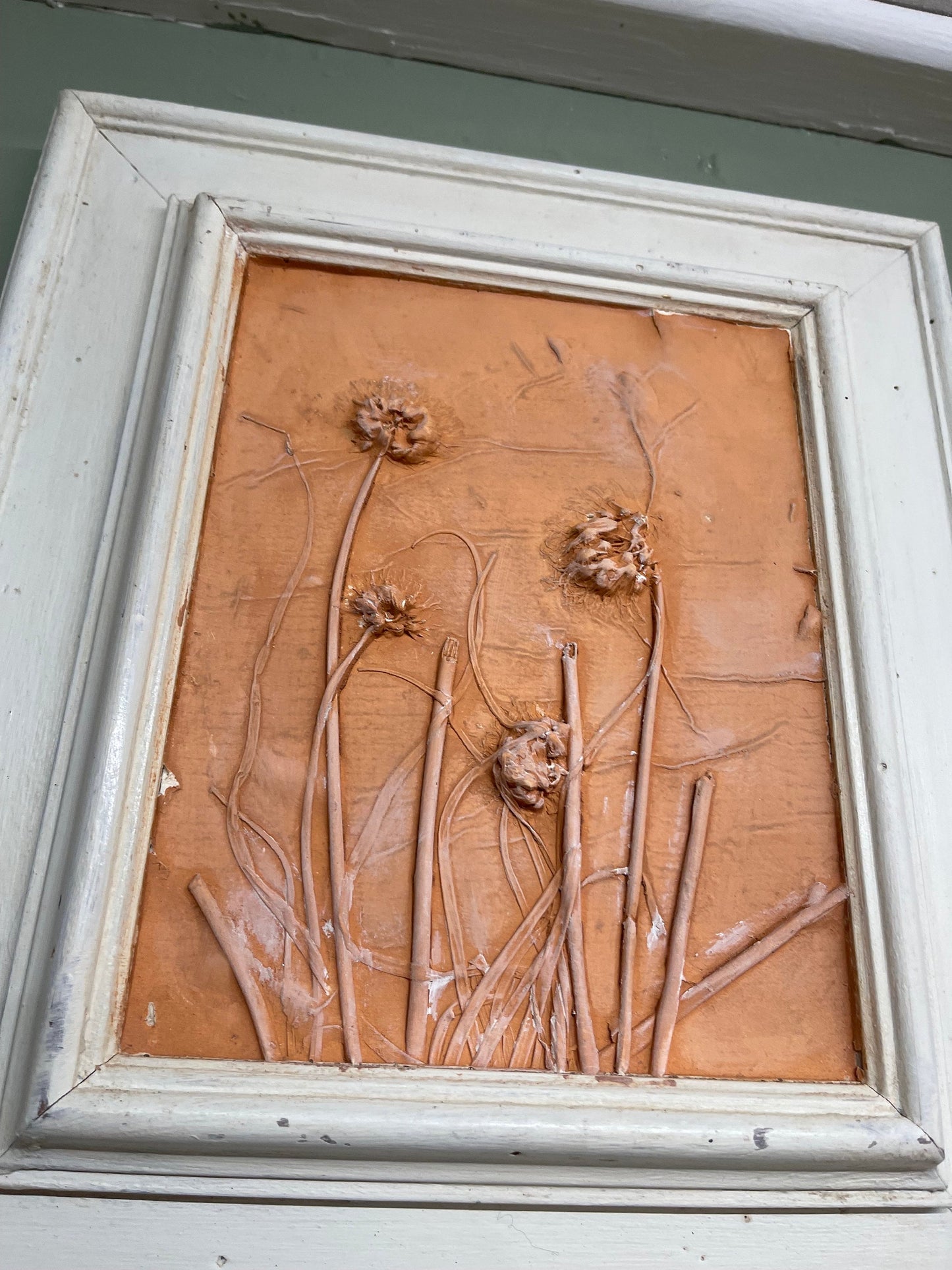FLORAL botanical FRAMED CASTING - herbal wall decor country house kitchen, plaster and concrete in wood frame herbalist art