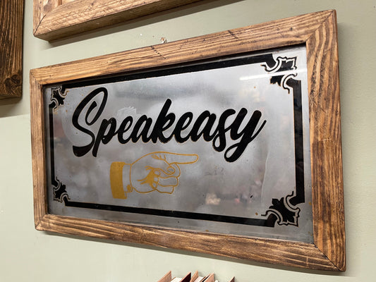 Speakeasy Vintage style Mirror wall decor, vintage handmade perfect gift wood framed Reads 'Speakeasy'