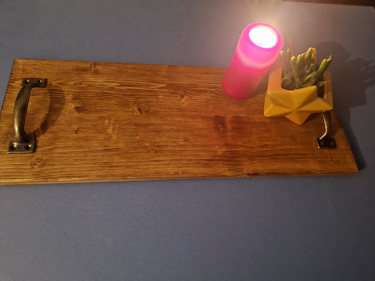 Display Service tray, rustic knotted pine wooden tray, wedding table centre piece plant stand service plater decoration with handles