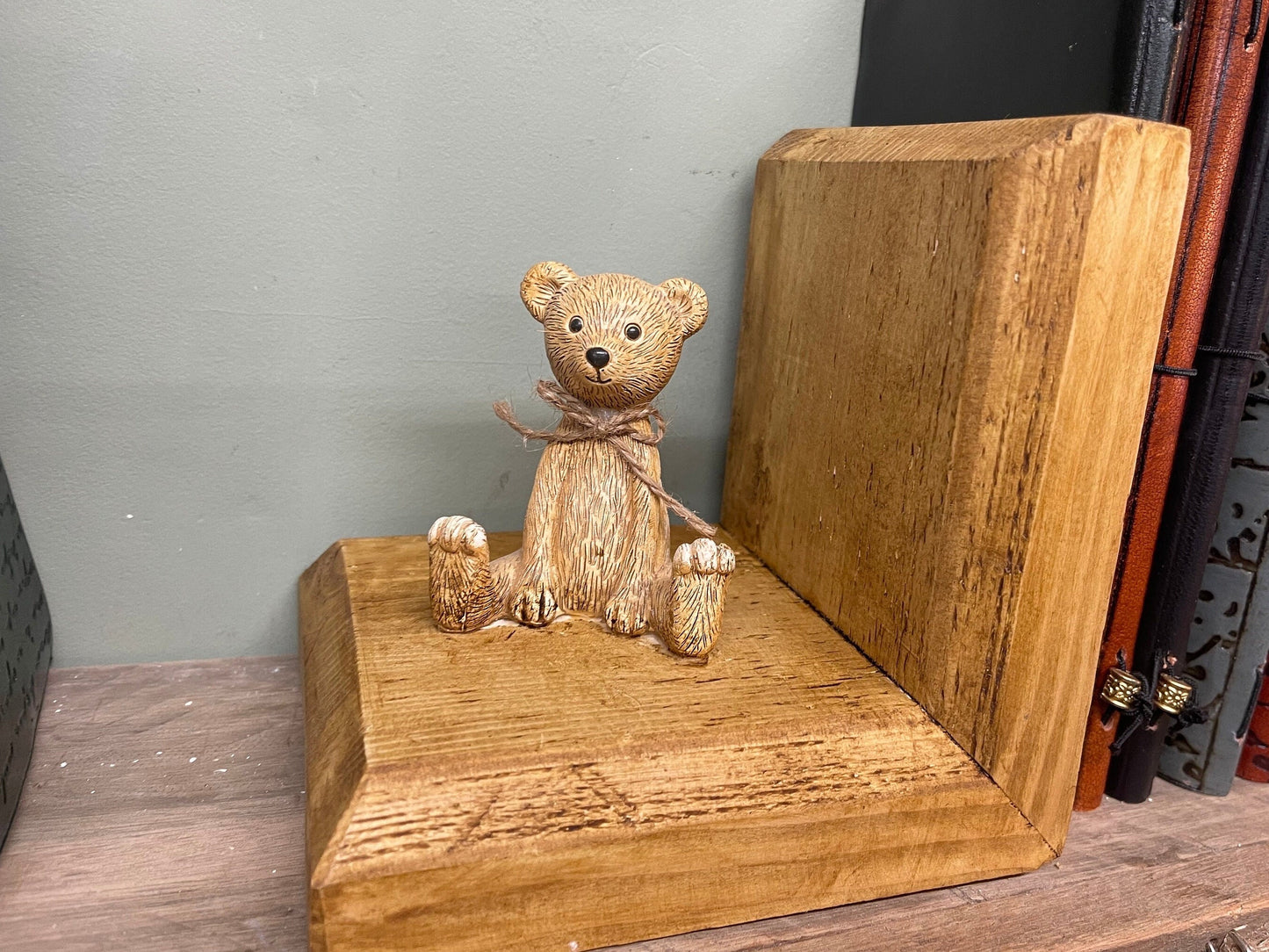 Rustic Bear Wooden BOOKENDS | country home décor sturdy book ORGANISER accessories vintage natural design colour options perfect gift