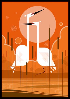 Egrets Retro Greeting Card Blank Inside 120 x 170mm