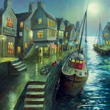 Harbour at Night Greeting Card Blank Inside 160 x 160mm