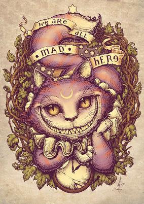 Cheshire Cat Greeting Card Blank Inside 120 x 170mm WE are all MAD HERE
